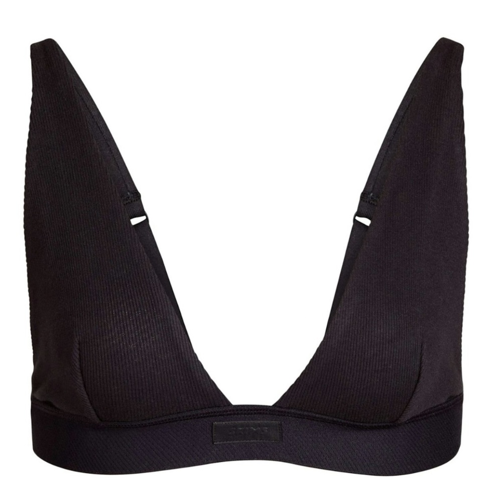 SKIMS Cotton Ribbed Plunge Bralette - Black (M)
